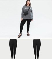 New Look Curves 2 Pack Black Stretch Cotton Blend Leggings